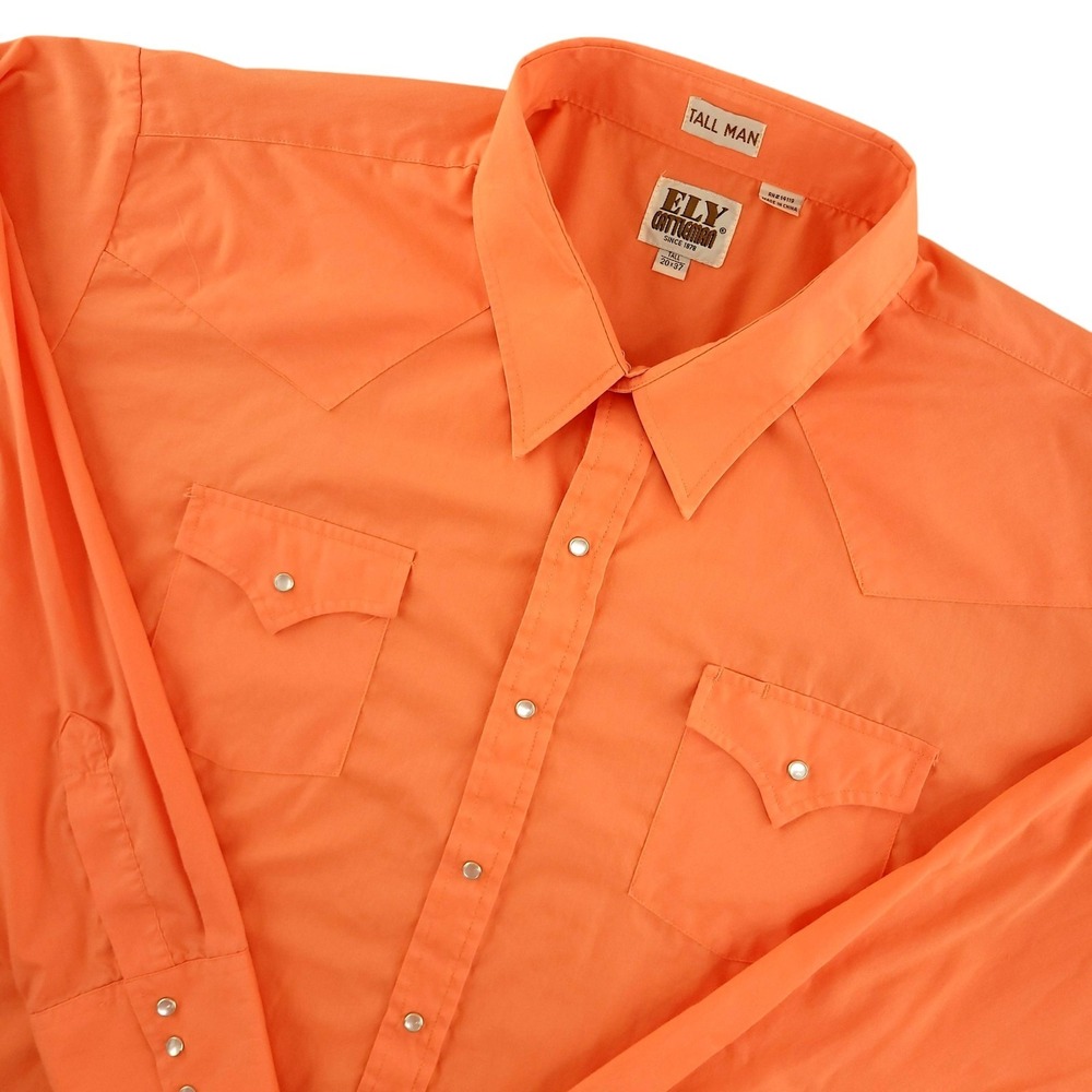 Ely Cattleman Shirt Mens 2XLT‎ Orange Solid Long Sleeve Snap Western Cowboy